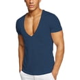 thumbnail image 1 of Fashnice Chemise Homme Col en V T-Shirts Manches Courtes Hauts d'Été Mode Basique Tee Bleu Marine TG, 1 of 2