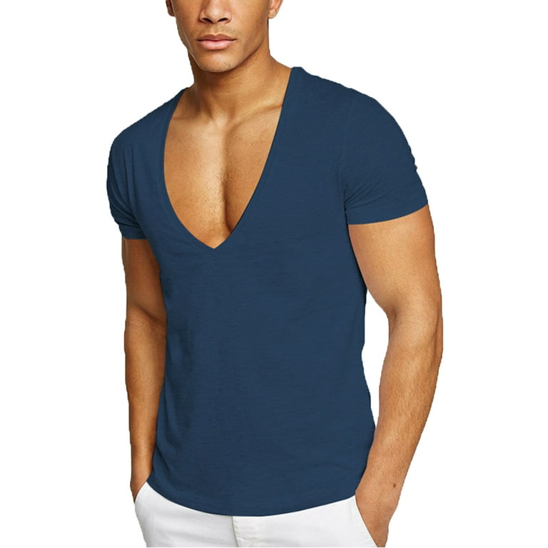 Beiwei Mens Deep Neck Shirts Slim Fit Summer Basic Tee Shirt Sleeve Sexy Low Cut Muscle Top - Walmart.com