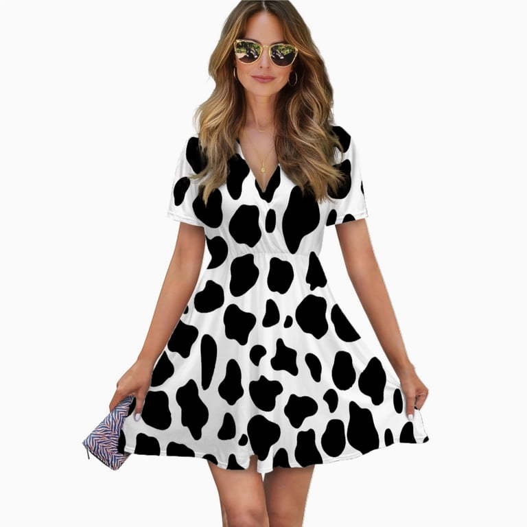 black and white cow print dress Plus Size Cow Print Short Sleeve Mesh Midaxi Dress Fashion//SZN
