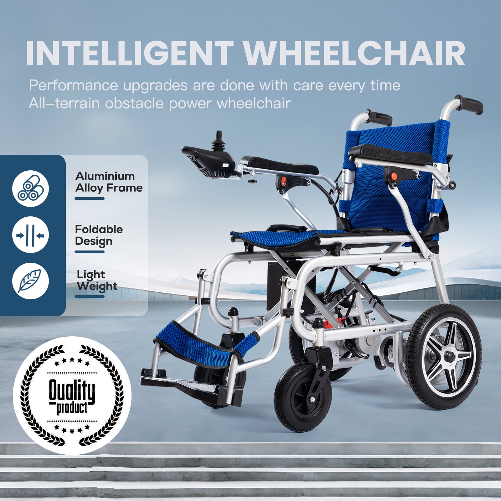 Alton Electric Wheelchair, 500W—12mi Electric Wheelchairs for Adults, Electric Wheelchair Lightweight Foldable, Blue