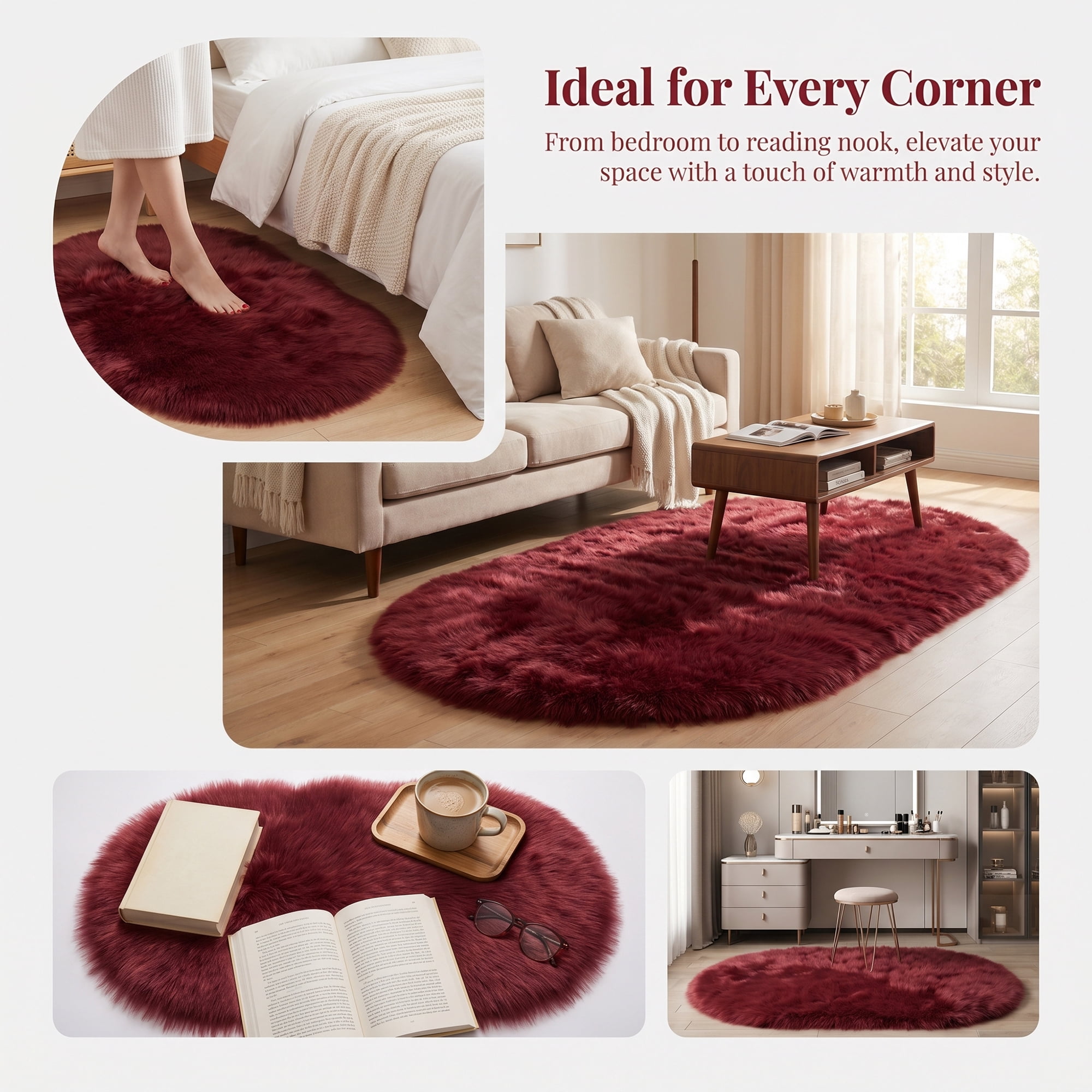 Unique Bargains Shaggy Area Rug Ultra Fluffy Non-Slip Fuzzy Carpet 24" x 16" Red