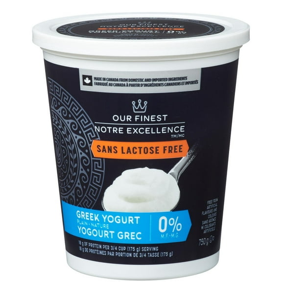 Our FinestTM 0% M.F. Lactose Free Plain Greek Yogurt, 750 g