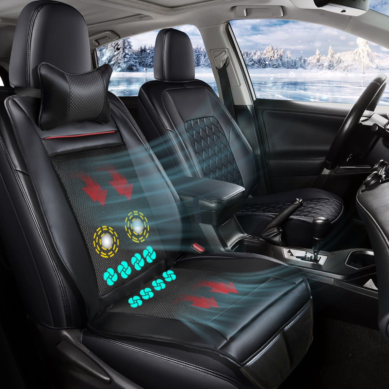 Practisol 12V Cooling and Heated Car Seat Cover Cooling Car Seat Cushion Ventilated Seat Heater Cooler Massage Seat Cushion with Heat Winter Summer Use
