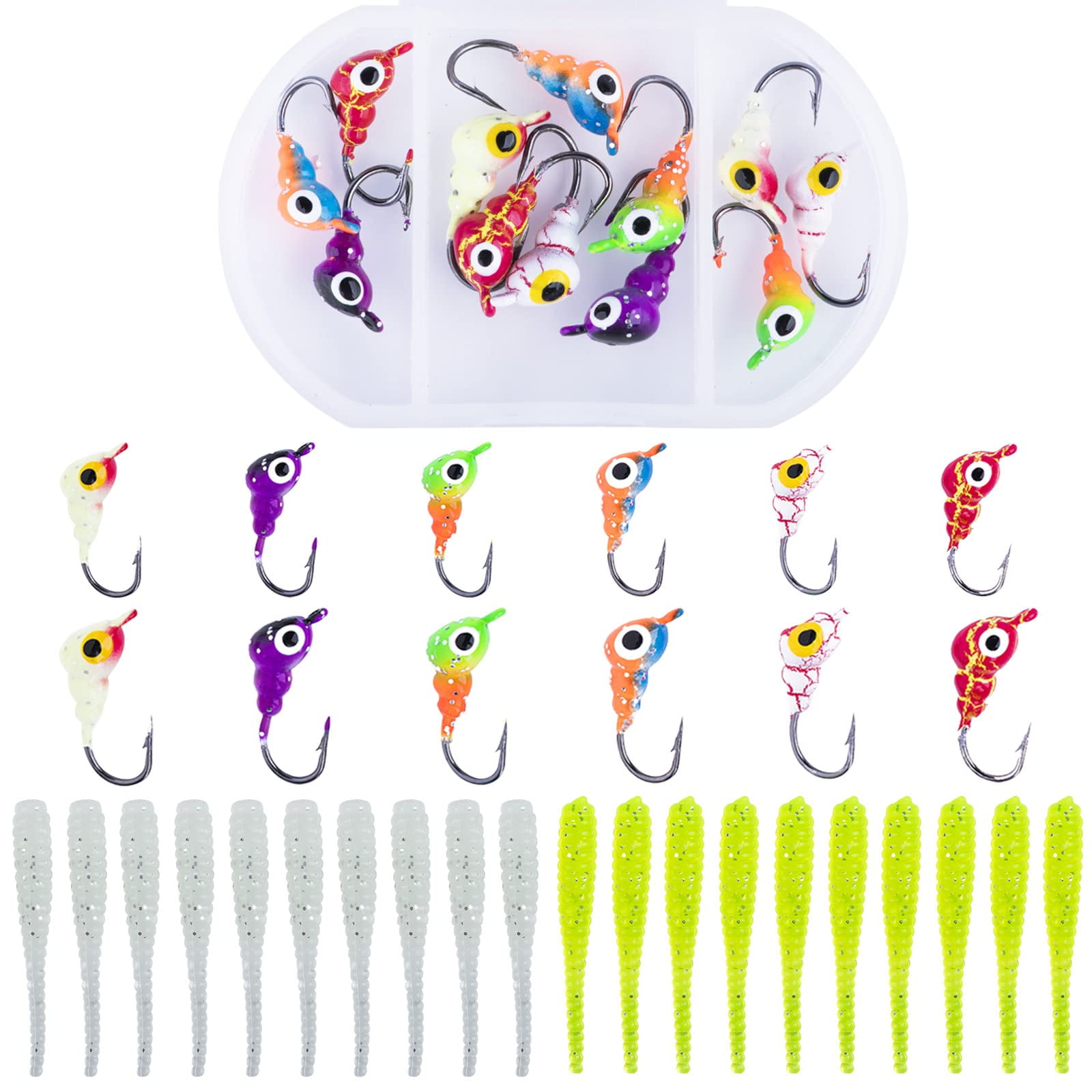 Goture Ice Fishing Jig Set Ice Fishing Lures for Panfish Crappie Sunfish Perch Walleye Pike