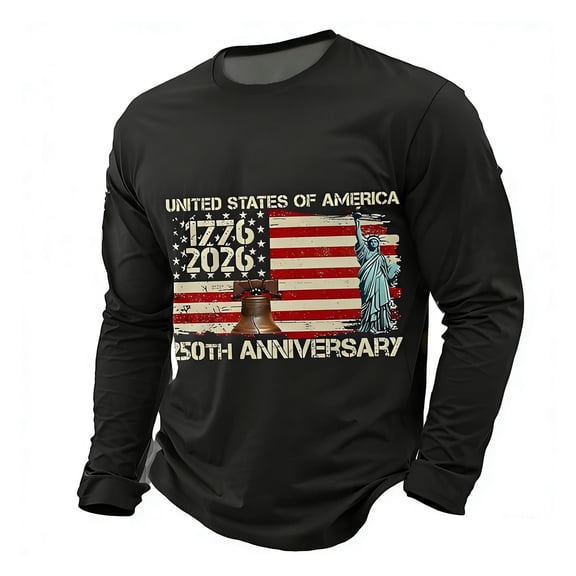 CHENge 250th American Anniversary Shirt USA 250th Birthday O-Neck T-Shirt Classic Fit Retro Long Sleeve Tshirt Top for Men