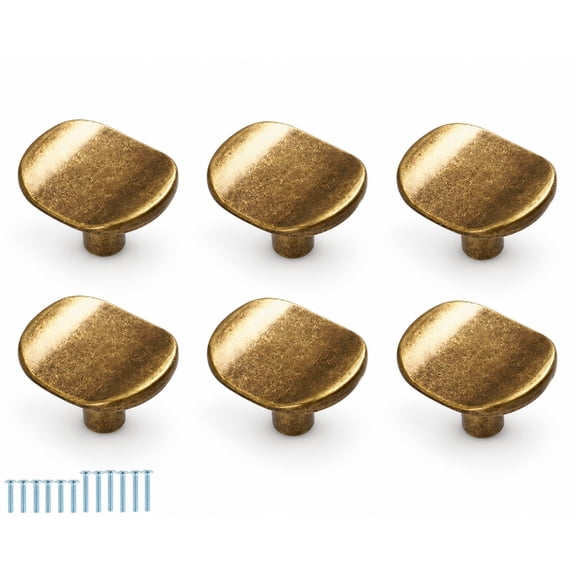 Mavrendel 6 Pack Antique Brass Cabinet Knobs Solid Zinc Alloy Square for Drawers, Kitchen, Bathroom, Home