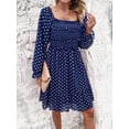 thumbnail image 2 of Women's Smocked Polka Dot Long Sleeve Dress 100% Polyester Fabric with Sheer Bodice and Slight Stretch for Day to Night, 2 of 9