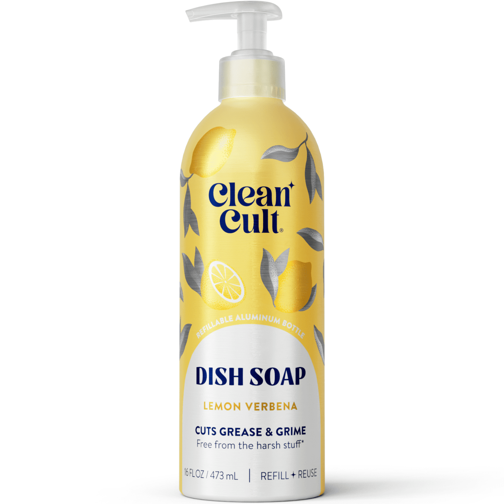 (2 pack) Cleancult Dish Soap, Refillable Aluminum Bottle, Lemon Verbena, 16 fluid oz