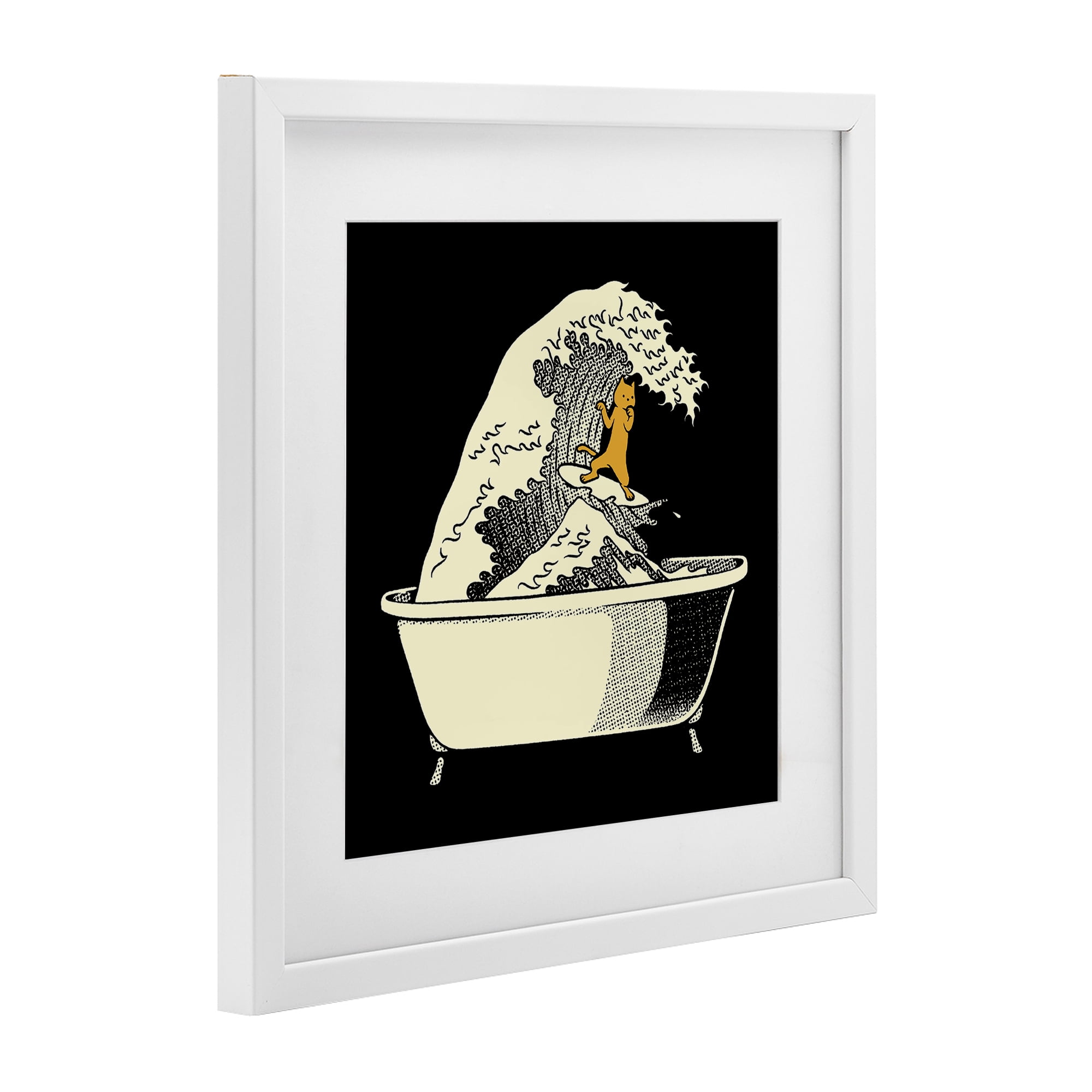 Stupell Industries Kanagawa Bathtub Cat White Framed Print Under Glass, design by Tobe Fonseca