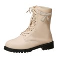 thumbnail image 1 of WEAIXIMIUNG Short Boots Wedge Heel Ladies Rhinestone Bow Leather Round Toe High Heel Solid Color Strappy Zipper Mid Calf Large Size Boots Ankle Boots Short Boots, 1 of 8