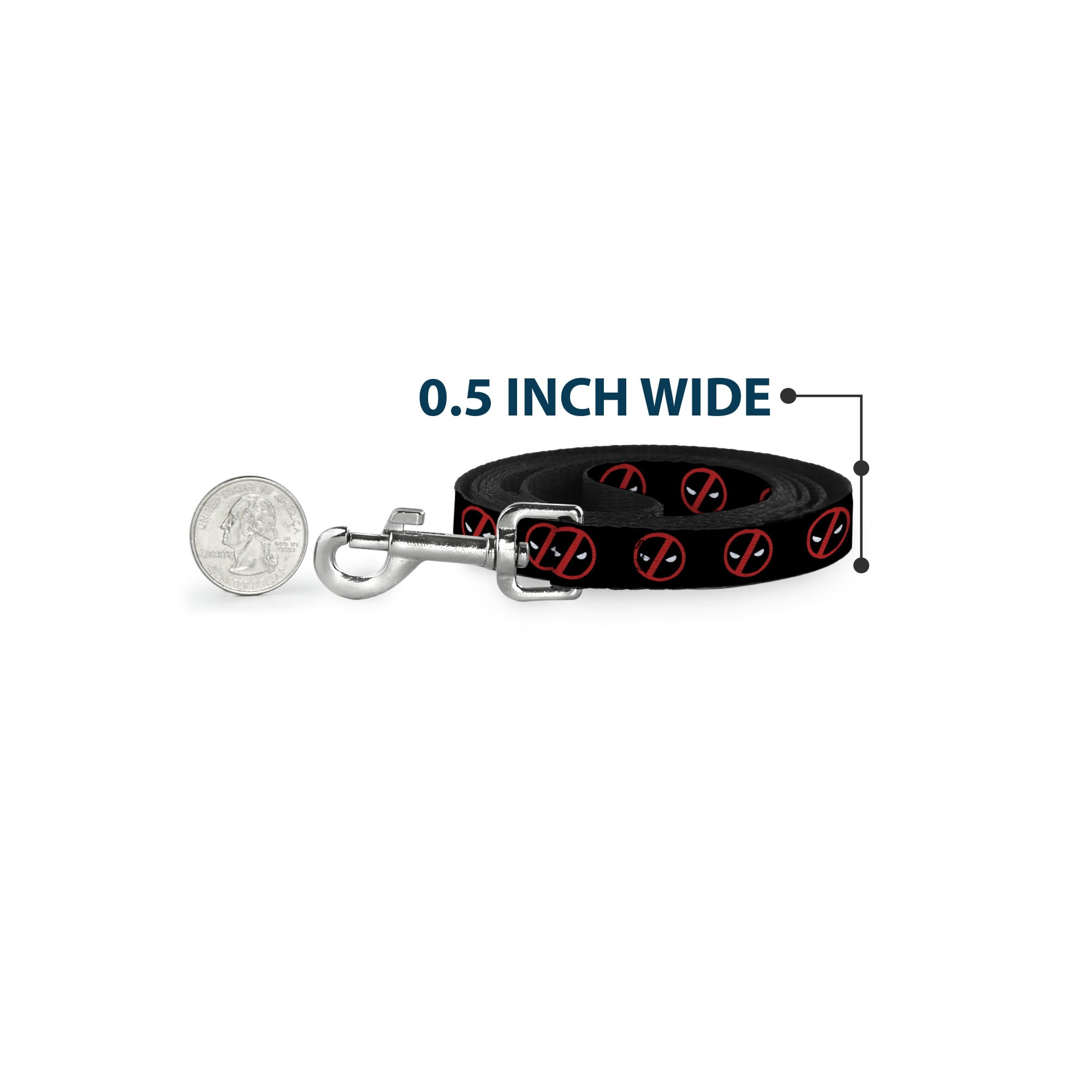 Marvel Comics Pet Leash, Dog Leash, Deadpool Logo Black Red White, 6 Feet Long 1.0 Inch Wide