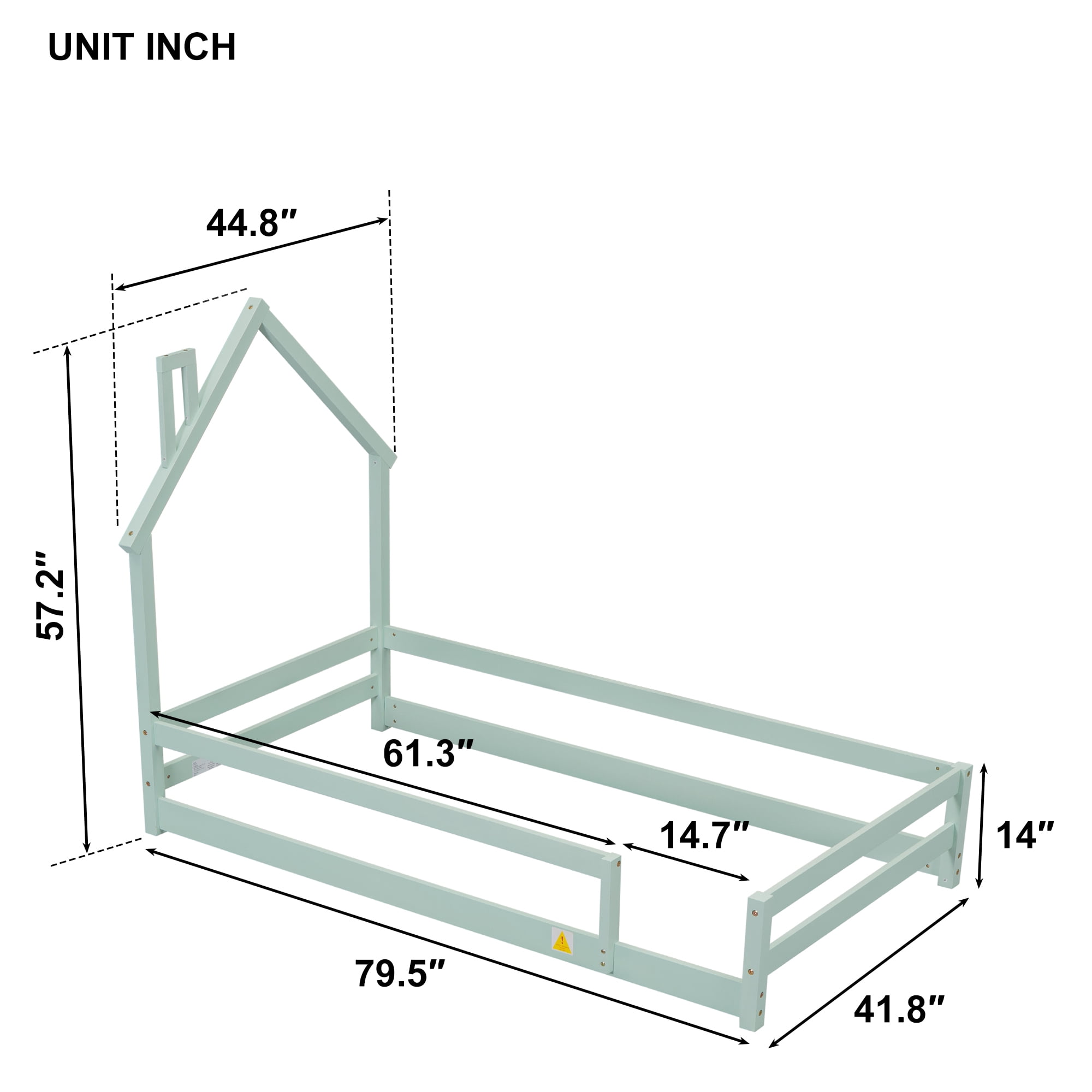 Gewnee Wood Twin Size House-Shaped Platform Bed with Headboard for Kids,Green