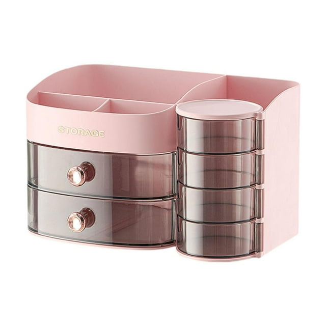 Organizador de maquillaje, vitrina para cosméticos con cajón, organizador de tocador estilo cajón Rosa