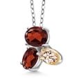 thumbnail image 2 of Gem Stone King 925 Silver and 10K Yellow Gold Red Garnet and Peach Morganite Pendant Necklace for Women (3.00 Cttw, Oval 8X6MM, 7X5MM and 6X4MM, Gemstone January Birthstone, with 18 inch Chain), 2 of 4
