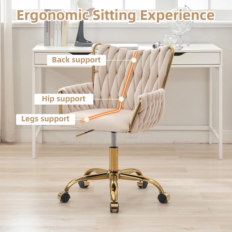 Velvet Desk Chair 1PC, Modern Woven Armchair with Gold Metal Legs