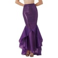 thumbnail image 2 of Aiihoo Women's Fish Tail Skirt Shiny Sequin Maxi Skirt Asymmetric Long Maxi Skirt Purple L, 2 of 6