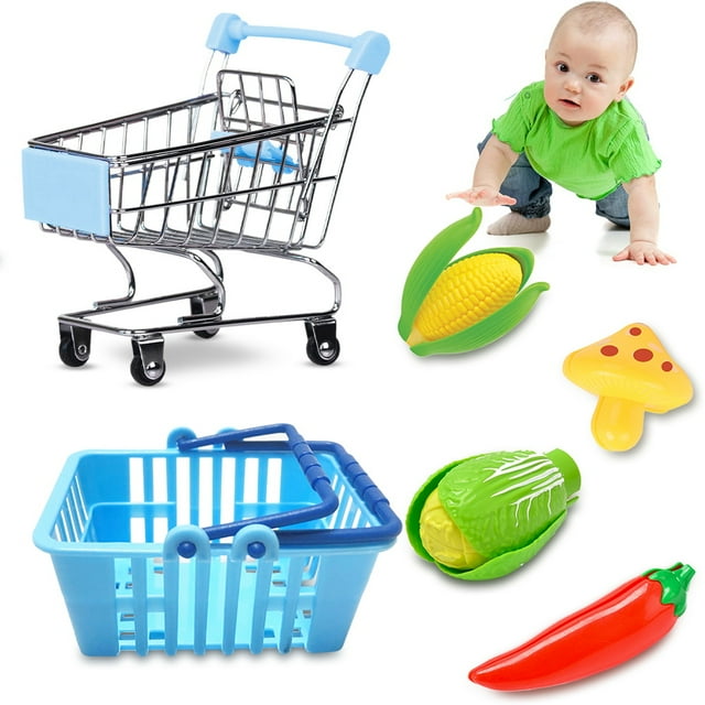 Mini Panier d'Achats Jouet pour Enfants Supermarché Chariot à Main Chariot Utilitaire de Magasinage Mode Rangement Jouet pour Enfants Cadeaux de Fête 6 Pcs Mini Panier d'Achats Panier d'Achats Ensemble de Jouets pour Enfants