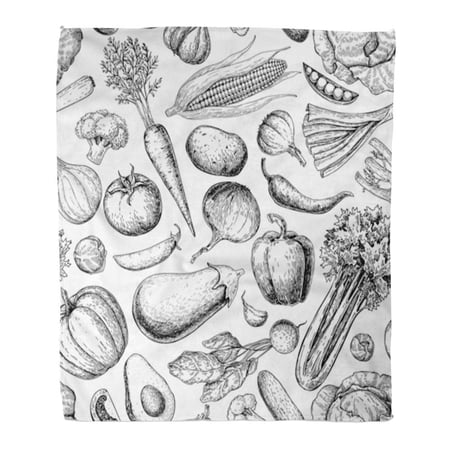 SIDONKU Throw Blanket Warm Cozy Print Flannel Vegetable Vintage Vegetarian of Farm Market Products Detailed Organic Food Comfortable Soft for Bed Sofa and Couch 58x80 Inches
