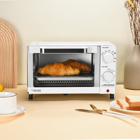 Mainstays 4 Slice Countertop Toaster Oven with 3 Settings, Includes Baking Rack and Pan, Arctic White, New