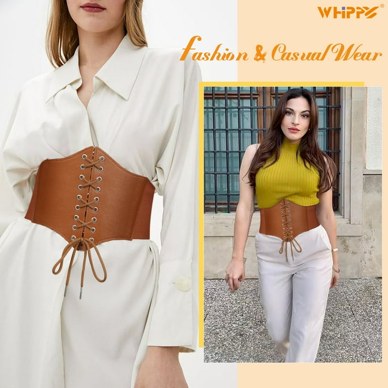 Lace-up Cinch Belt Corset Elastic Waist Belt Shapewear WHIPPY Women Lace-up Corset Waist Belt, Elastic Black Wide  main image 4