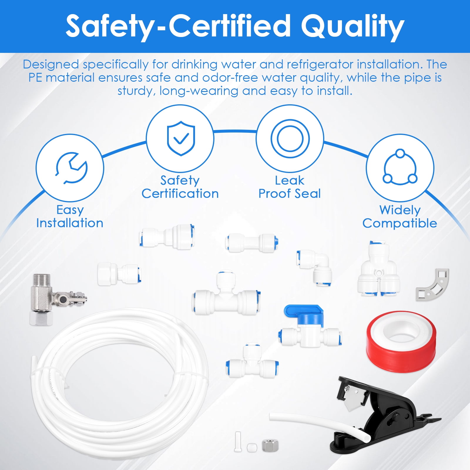 lkoopy Ice Maker Water Line Kit 1/4 Compression Ice Maker Installation, Food Grade Fridge Water Line Kit, 32.8ft 1/4" OD Tubing with Quick Connect for Fridge IceMaker RO Systems Water Filter Faucet