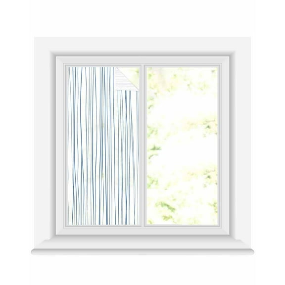 Window Privacy Film Blue Stained Glass Window Film Decorative Sun Block Window Cover Abstract Art Gradient Minimalist Modern Texture Window Clings Static Adhesive Sticker for Bathroom 17.7"x39.3"
