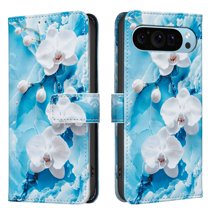 ELEHOLD Flip Wallet Phone Case For Google Pixel 9 Pro XL, Cute Butterfly Floral PU Leather Elegant Folio Design Card Slots, Kickstand Magnetic ClosureShockproof Case Cover ,C