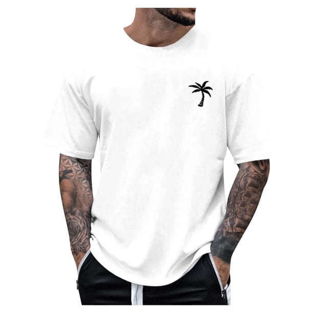 Men's Round Neck Short Sleeve Loose Summer Tops Fashion T-Shirt With Graphic Creative Letters Retro Print Street Sports Casual Tops M