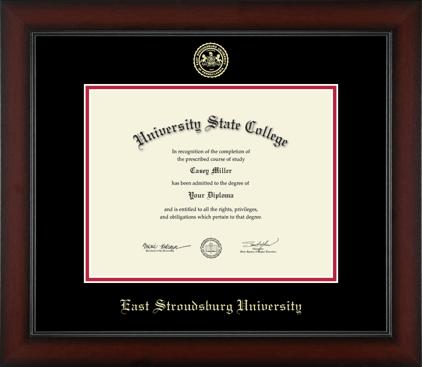East Stroudsburg University Diploma Frame, Document Size 11" x 8.5