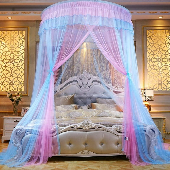Princess Bed Canopy Mosquito Net, Princess Dome Bedding Net, Princess Elegant Lace Round Sheer Mesh Bed Curtains for Queen King Size