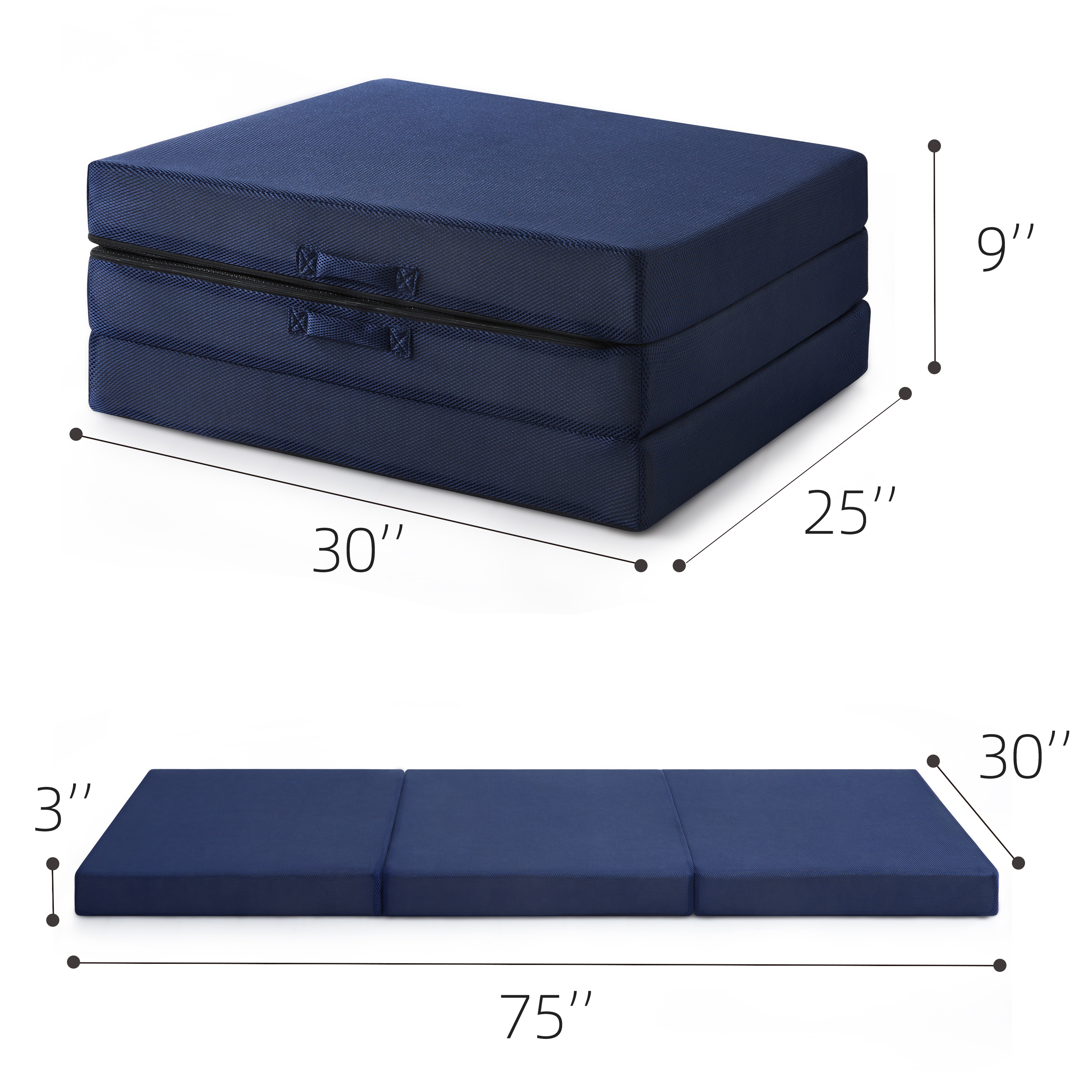 Jamdok 3Inch Trifold Mattress,Sleeping Mats for Adults,Memory Foam Folding Pad,Machine Washable Mesh Cover,Cot Size Floor Mattress Topper,Guest Bed,Camping
