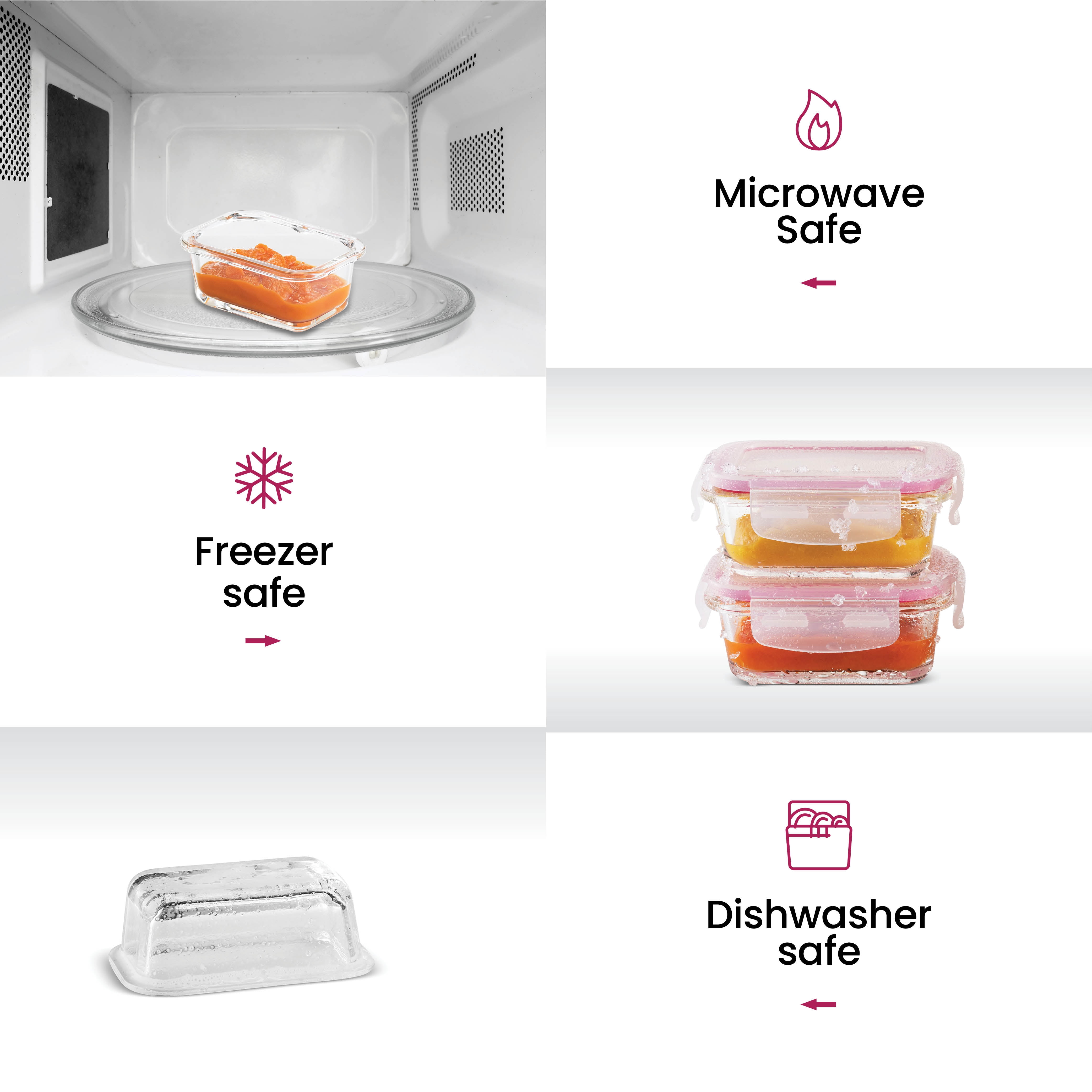 Superior Glass Baby Food Storage Containers - 6 Pack - 4.4 Oz Containers with Airtight BPA-Free Locking Lids - Baby Food containers - Microwave & Dishwasher Safe - Small Containers for Snacks Dips etc