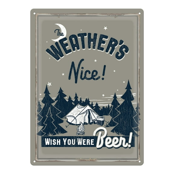 River's Edge Products Metal Tin Signs, Funny, Vintage, Personalized 12-Inch x 17-Inch - Wish You Were Beer