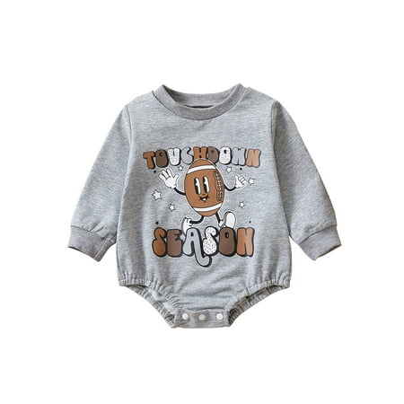 

WPNAKS Infant Baby Jumpsuit Cartoon Rugby Letter Print Long Sleeve Round Neck Romper for Boys Girls