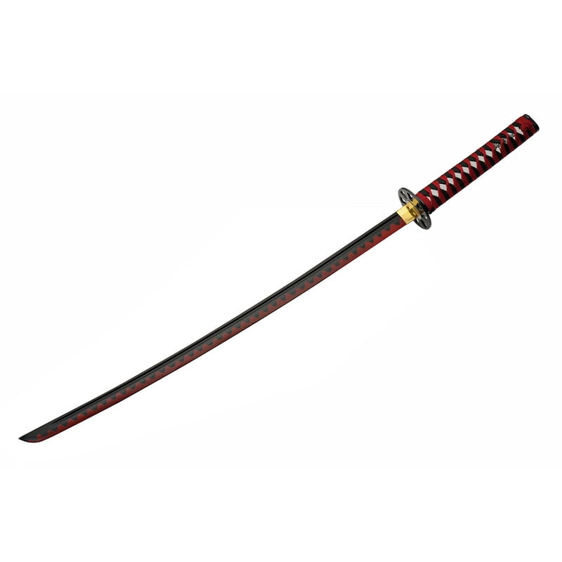 SZCO 39 Inch Decorative Samurai Style Sword Red Black Blade Carbon Steel 1045 Wood Scabbard Display Collectible Traditional Design Home Decor