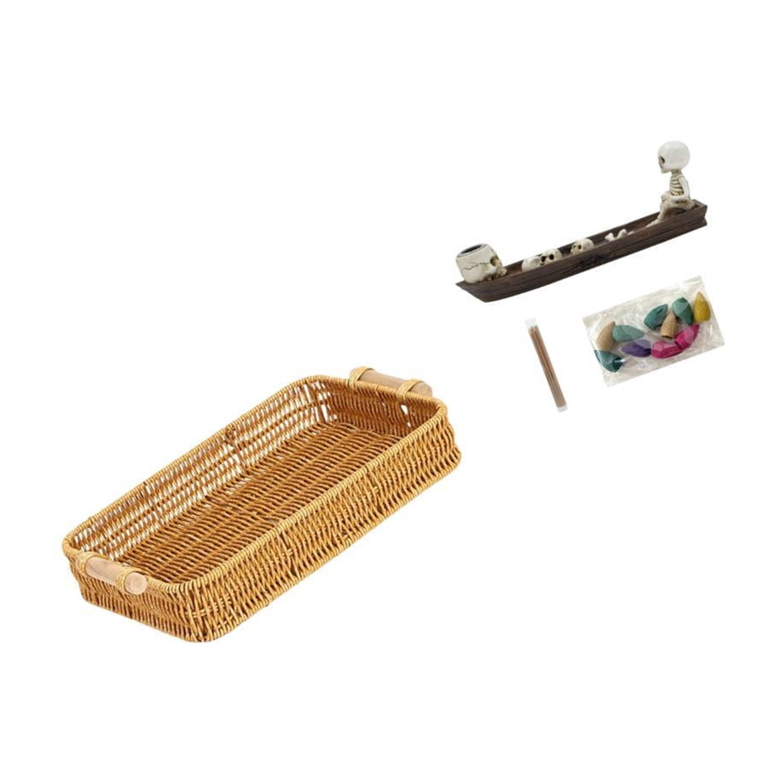 Fiocias Storage Baskets Woven Kitchen Storage Baskets with Handles Handmade Incense Holder Ship Incense Burner Figurine Desk Table Artistic Resin Materi