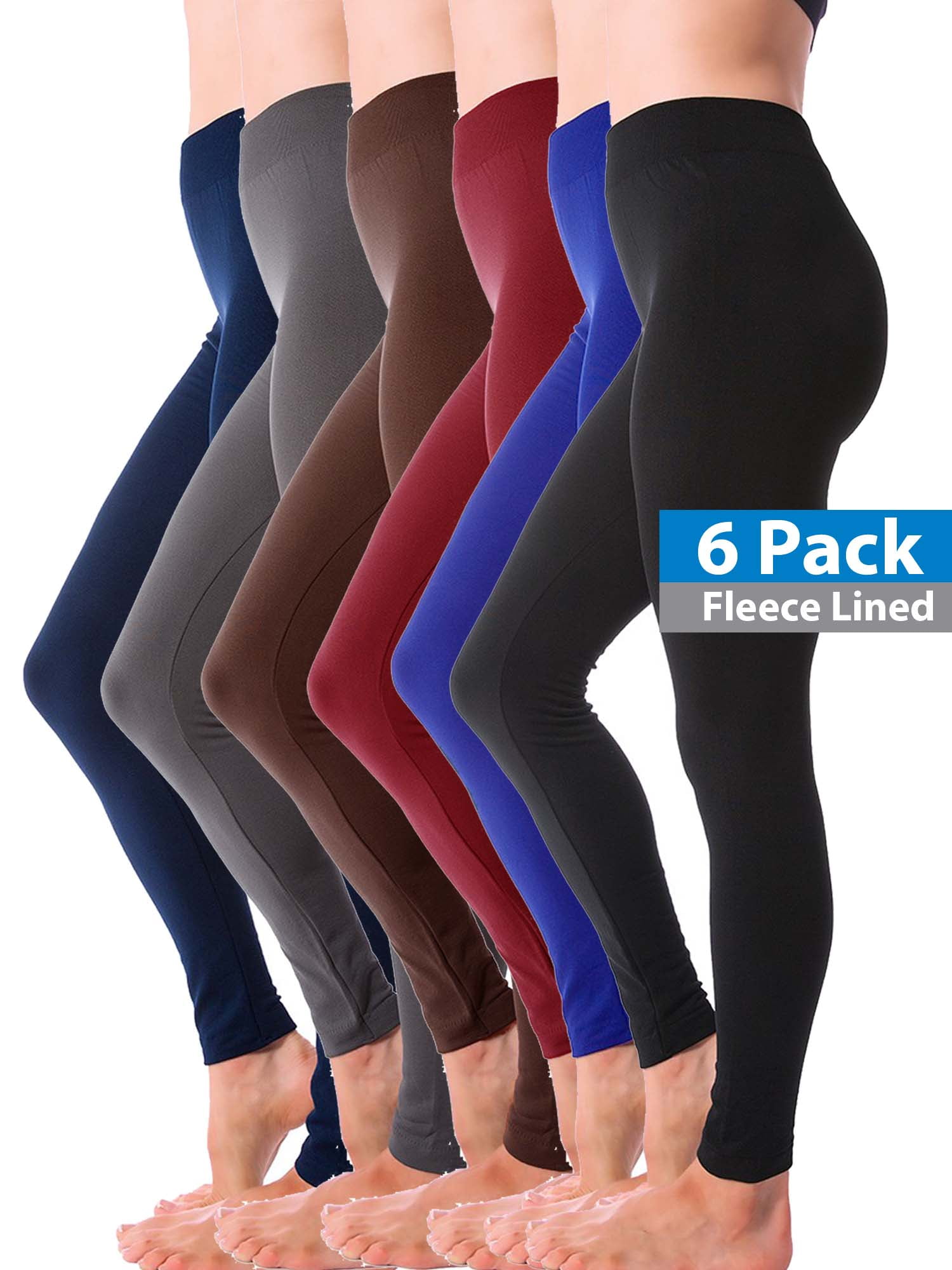 Women’s 6-Pack Brushed Fleece Lined Thick Leggings Seamless and Stretchy Full Length Pants High Waist Skinny Tights 