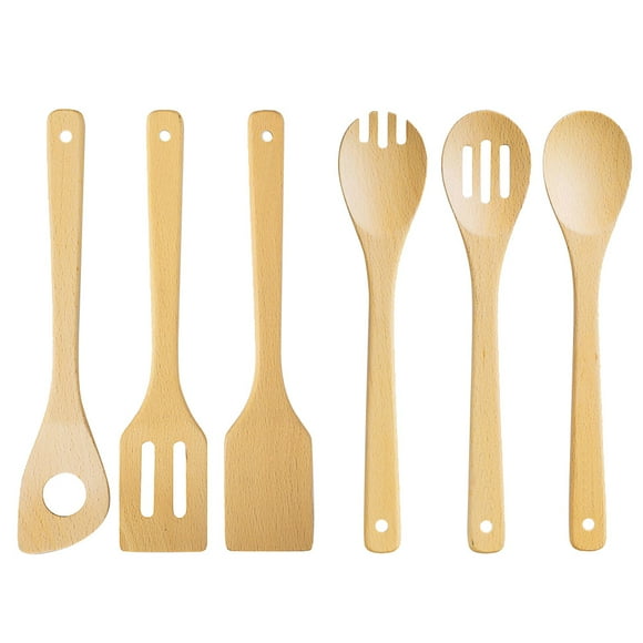 WHAMVOX 6Pcs Wood Utensils for Cooking Long Handle Kitchen Items for Home Use