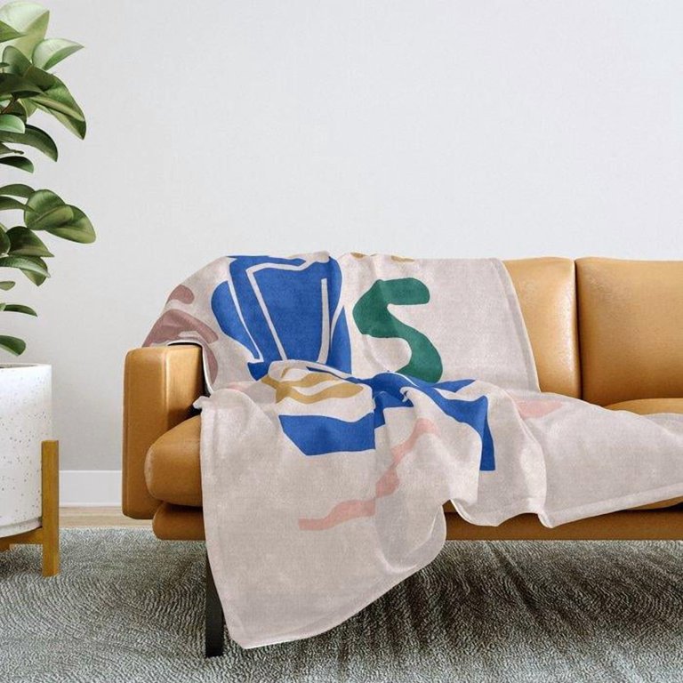 Abstract Blue Seated Figure and Organic Shapes Polyester Fleece Blanket ...