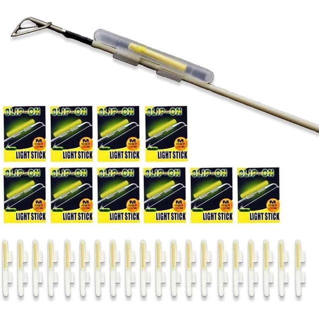 czcpp-20 Pcs (10 Pack) M/L/XL Clip Fishing Rod Glow Sticks, Fishing Lights for Rods, Fishing Pole Green Light Sticks Bulk Kit