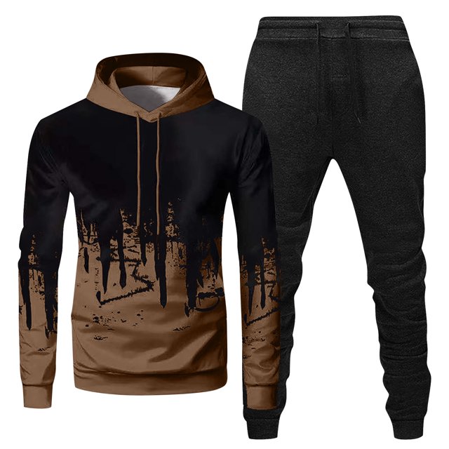 Mens Hooded Sports Tracksuit Unisex Two-Piece Running Outfits Long Sleeve Pullover Hoodies Sweatshirt+Sweatpants Set2XL