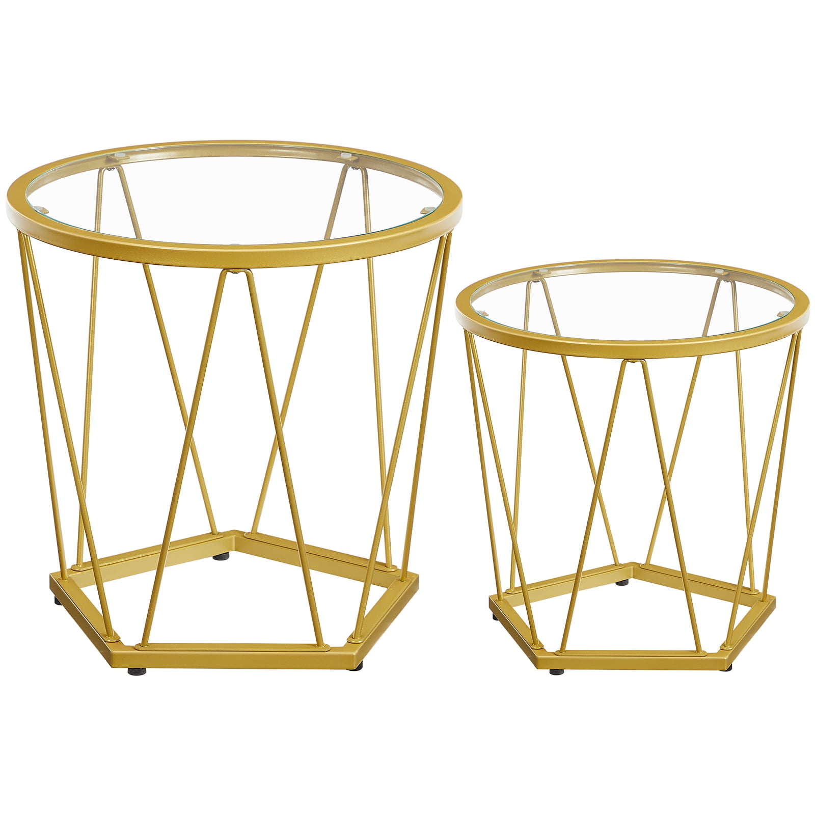 HOOBRO Round Coffee Table Set of 2 Gold End Table Modern Tempered Glass Living Room Bedroom Balcony Yard GD79BZ01