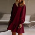 thumbnail image 2 of Sweatshirt Dresses for Women 2025 Long Sleeve Oversized Crewneck Sweatshirt Patchwork Ruffle Mini Dress Pullover Red XL, 2 of 6