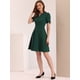 thumbnail image 4 of Elegante vestido de negocios para mujer, cuello de corazón, plisado, manga corta, vestido de tubo Verde Oscuro XL, 4 of 6