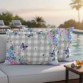 thumbnail image 3 of Lumbar Pillow Covers 20x12 Inch Set of 2, Watercolor Flowers Waterproof Outdoor Pillow Covers, Spring Butterflies Floral Gray Plaid Decorative Cushion Pillowcases for Couch, Sofa, Bed, Garden, Patio, 3 of 9