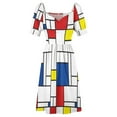 thumbnail image 6 of Retro Mondrian Plaid Casual Dress Mondrian Modern Art Street Wear Dresses Elegant Dress Female V Neck, 6 of 7