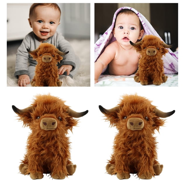 2pcs Cow Longhair Bull Doll Cute Vivid for Birthday Gifts Plush Toy Baoblaze none