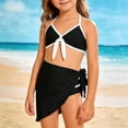 thumbnail image 2 of SGMVNU Girls Swimsuit Bikini Set with Cover up Wrap Skirt Girls Swimsuits 10-12 3 Piece Swimwear Set V Neck Ruffle Bathing Suits for Teen Girl, Size 13-14 Years, g-Black, 2 of 9