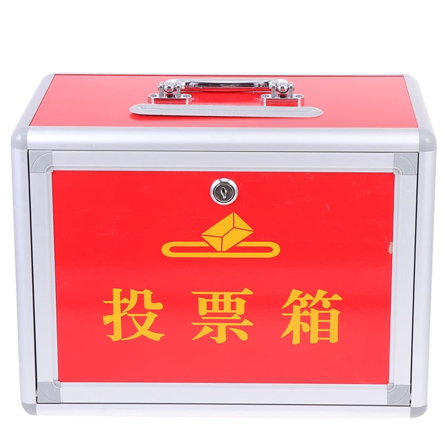 KAKOWELY 1Pc Portable Ballot Box Aluminium Alloy Edges Voting Box with Lock (Red),12.99"X9.45"X7.09"