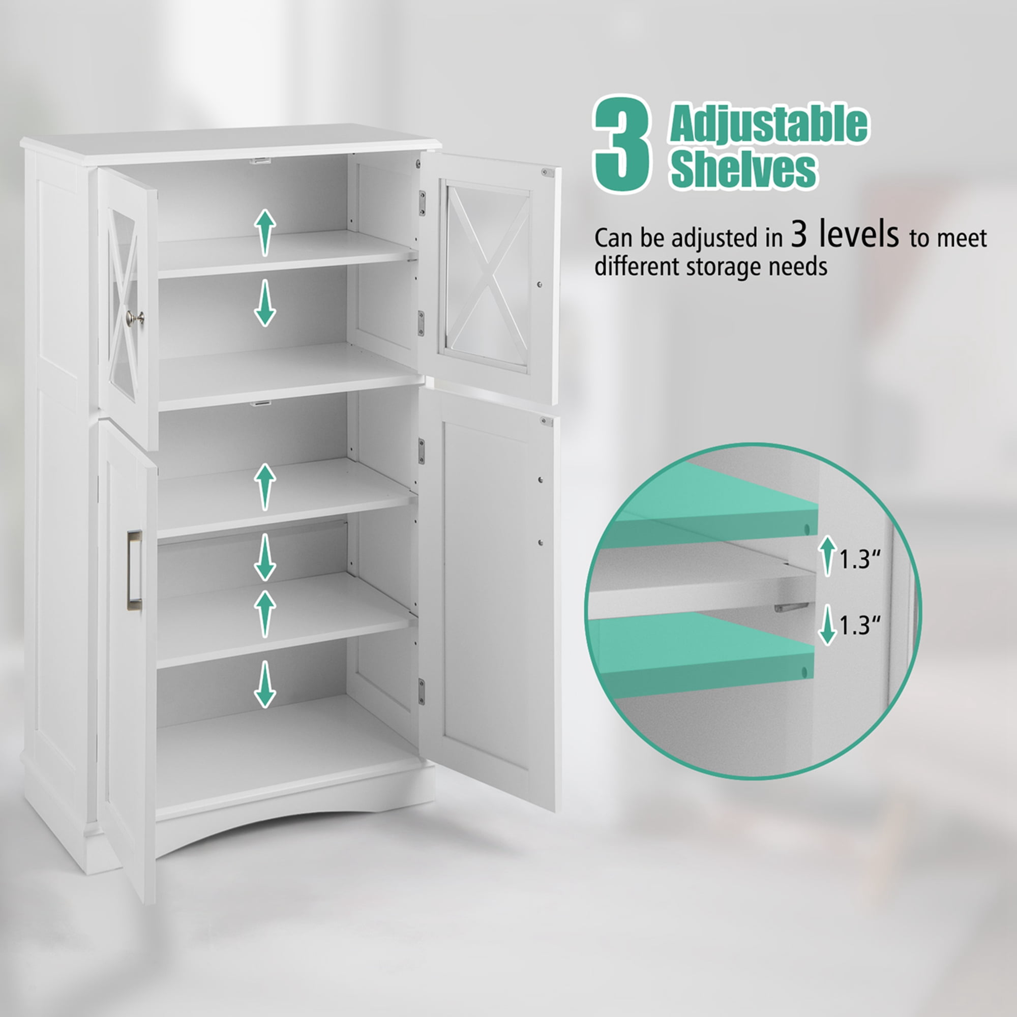 Costway Bathroom Storage Cabinet Linen Storage Cabinet with Doors and Adjustable Shelves White